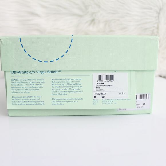 Off-White c/o Virgil Abloh Black & White Canvas Striped Lace-Up Espadrille Flat - Picture 16 of 16